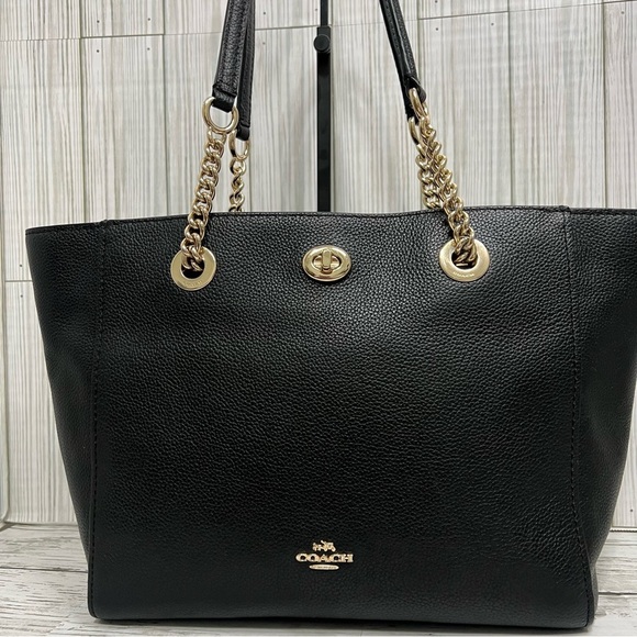 Coach Black Pebbled Leather Tote Shoulder Bag - Picture 2 of 10